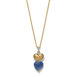 Brighton One Heart Duo Heart Petite Necklace with gold heart pendant and blue stone drop