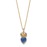 Brighton One Heart Duo Heart Petite Necklace with gold heart pendant and blue stone drop