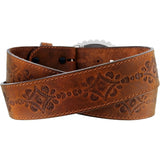 Brighton Navajo Heart Belt in tan leather with embossed floral design