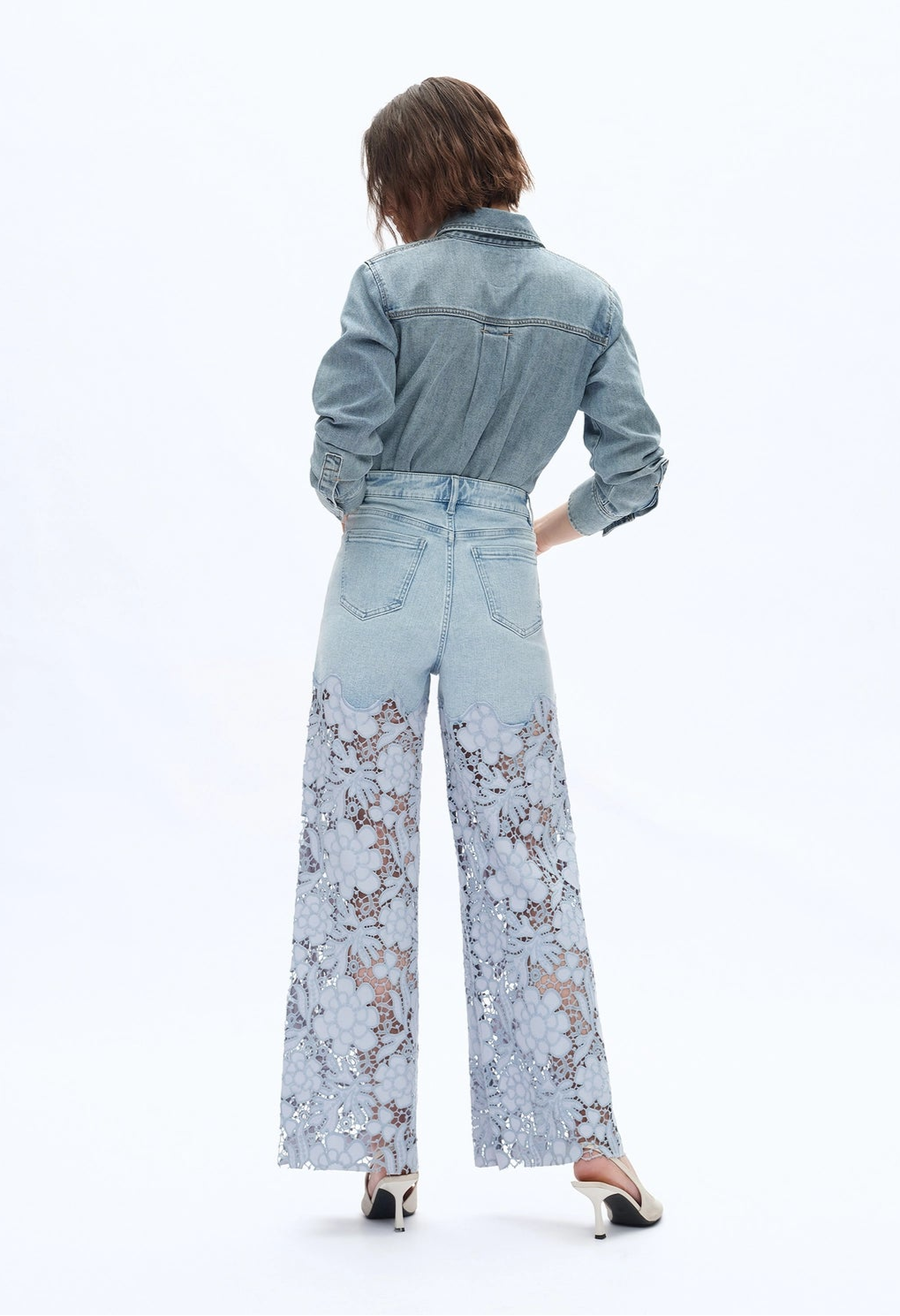 Wide Leg Daisy Lace Bottom Sparkly Jeans at ooh la la! in Grapevine TX 76051