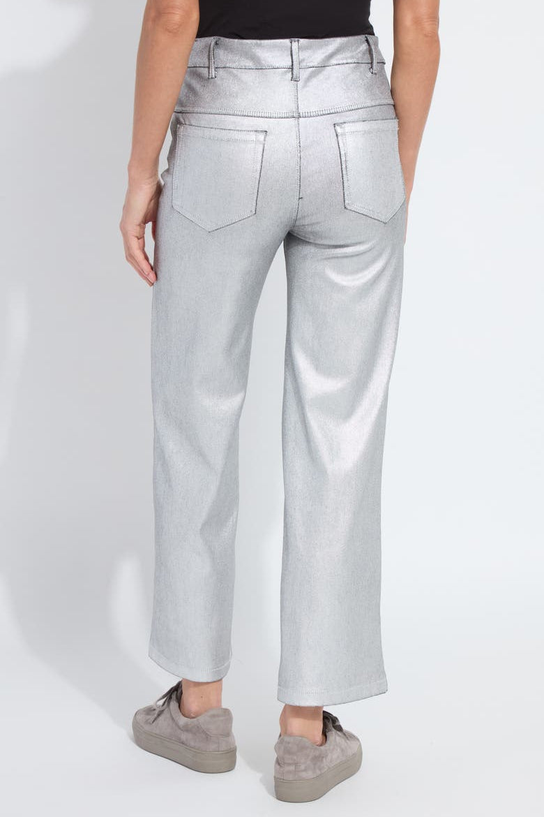 Lysse Metallic Coated High Waist Wide Leg Pull-On Jeans in silver at ooh la la! in Grapevine TX 76051