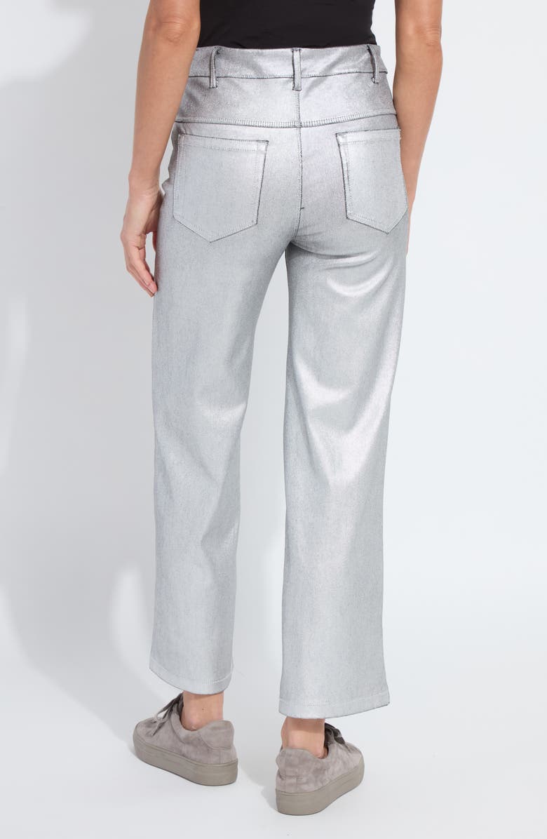 Lysse Metallic Coated High Waist Wide Leg Pull-On Jeans in silver at ooh la la! in Grapevine TX 76051