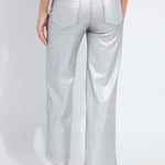 Lysse Metallic Coated High Waist Wide Leg Pull-On Jeans in silver at ooh la la! in Grapevine TX 76051