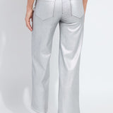 Lysse Metallic Coated High Waist Wide Leg Pull-On Jeans in silver at ooh la la! in Grapevine TX 76051