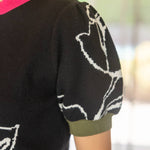 Color Blocked Band Floral Knit Top in black at ooh la la! in Grapevine TX 76051