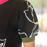 Color Blocked Band Floral Knit Top in black at ooh la la! in Grapevine TX 76051