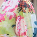 floral puff sleeve blouse, lightweight summer top, women's v-neck floral shirt, button down floral top, boutique spring fashion, breezy floral blouse at ooh la la in Grapevine TX 76051