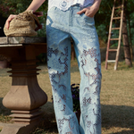 High Rise Lace Front Straight Leg Jeans in light blue at ooh la la! in Grapevine TX 76051