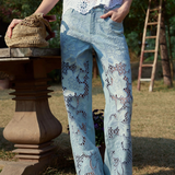 High Rise Lace Front Straight Leg Jeans in light blue at ooh la la! in Grapevine TX 76051