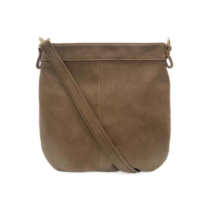 Suede leather bag in taupe brown. Crossbody or shoulder bag in