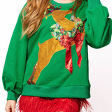 Queen of Sparkles Rhinestone Rudolph Wearing A Wreath Sweatshirt at ooh la la! in Grapevine TX 76051