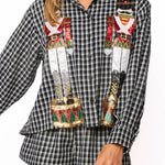 Queen of Sparkles Black & White Plaid Nutcracker Button Up Top at ooh la la! in Grapevine TX 76051