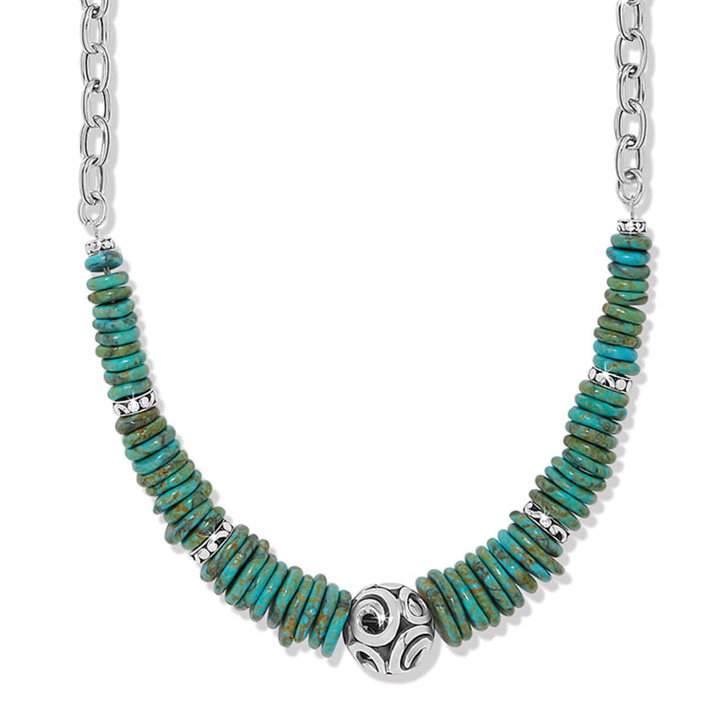Brighton Contempo Sonora Verde necklace with turquoise disc beads and silver chain