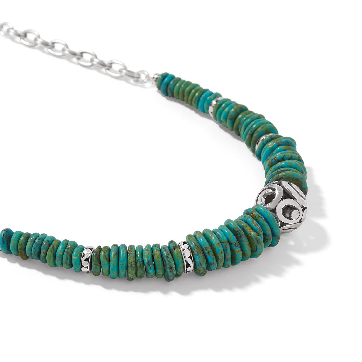 Brighton Contempo Sonora Verde necklace with turquoise disc beads and silver chain