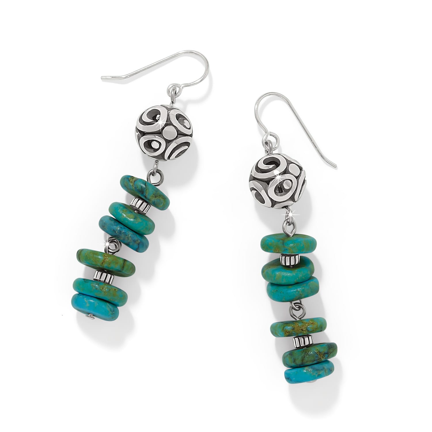 Brighton Contempo Sonoma Verde earrings with turquoise stone discs and silver decorative beads