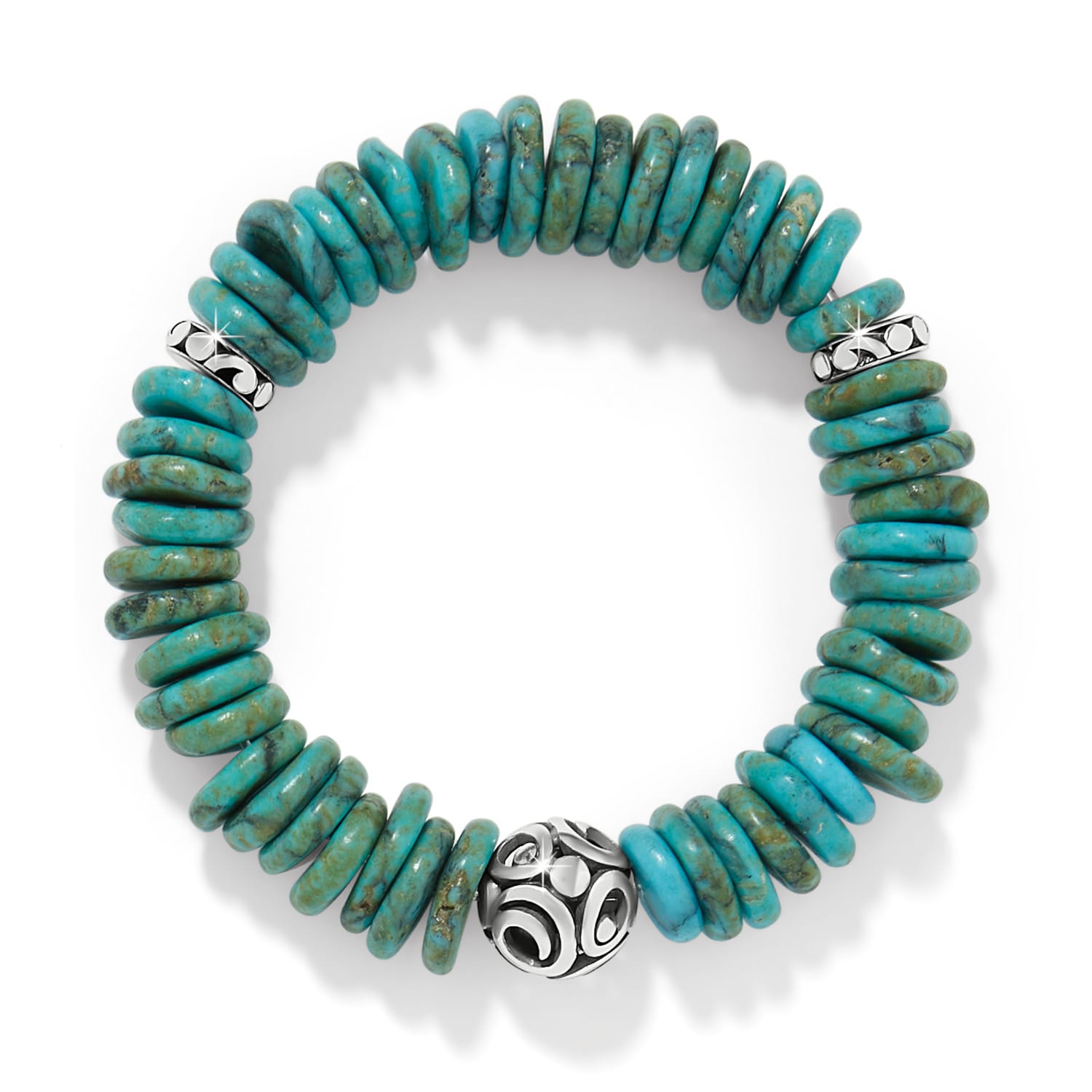 Brighton turquoise disc bead stretch bracelet with silver decorative spacer beads