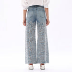 Crystal Embellished Velvet Floral Lace Wide Leg Jeans at ooh la la! in Grapevine TX 76051