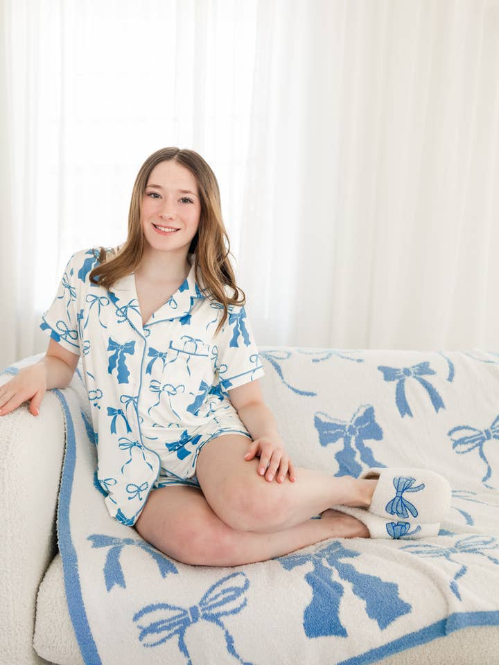 Sweet Dreams Blue Bow Pajama Shorts Set at ooh la la!  in Grapevine TX 76051