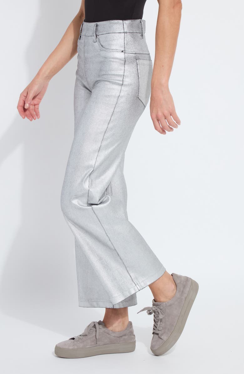 Lysse Metallic Coated High Waist Wide Leg Pull-On Jeans in silver at ooh la la! in Grapevine TX 76051