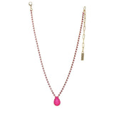 Electric Pink TOVA Milli Necklace, Swarovski crystal jewelry, gold plated teardrop necklace, electric blue pendant, pink crystal necklace, luxury statement jewelry, designer brass necklace, vibrant crystal pendant. at ooh la la! in Grapevine TX 76051