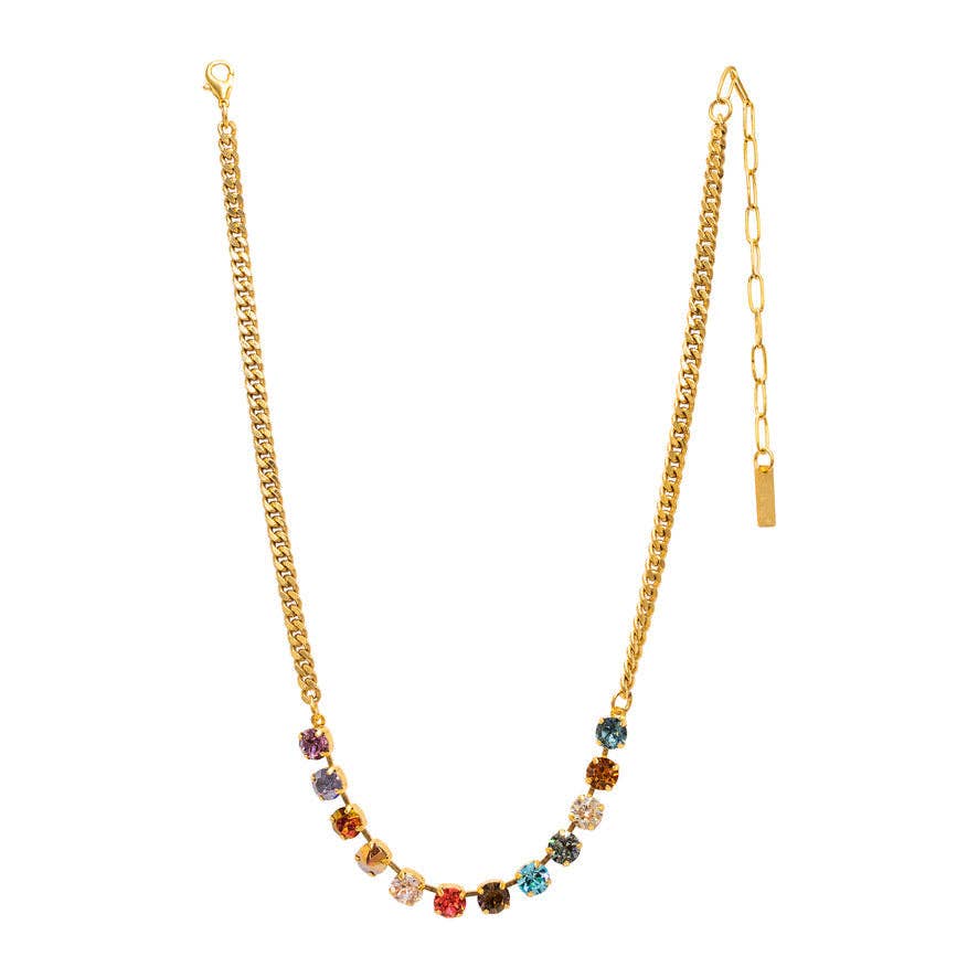 TOVA jewelry, crystal necklace, gold plated brass necklace, Sunset, handmade jewelry Canada, rainbow crystal necklace, mini oakland necklace, dainty choker, multi-color crystal jewelry at ooh la la! in Grapevine TX 76051