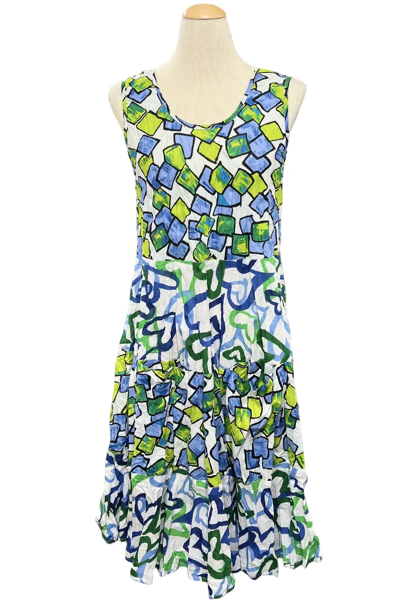 Dress Addict, Joy Layered Tank Dress, Green and Blue Hearts/Cubes Print, stylish dress, quality dress, women fashion at ooh la la! in Grapevine TX 76051