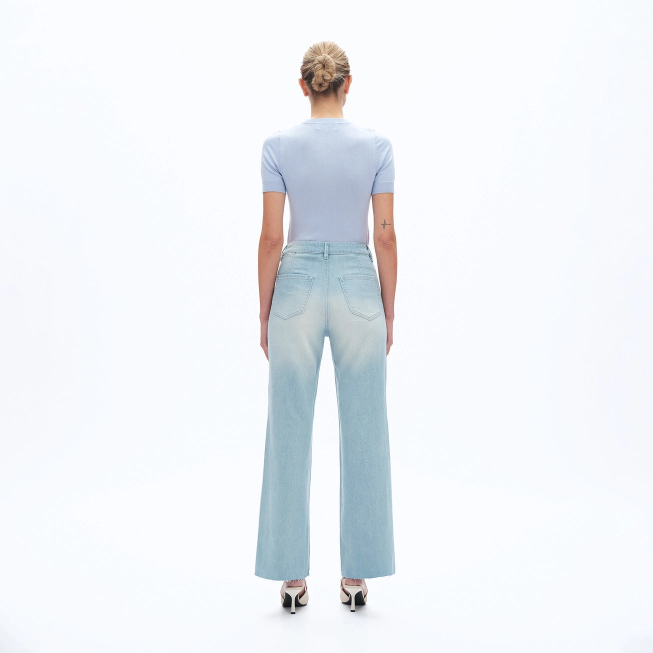 High Rise Lace Front Straight Leg Jeans in light blue at ooh la la! in Grapevine TX 76051