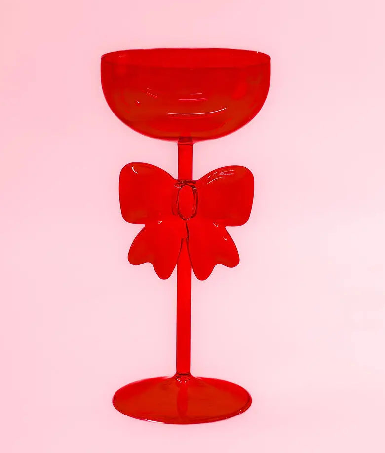 Bow & Bubbly Coupe and Wine Glass in red at ooh la la! in Grapevine TX 76051