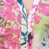 floral puff sleeve blouse, lightweight summer top, women's v-neck floral shirt, button down floral top, boutique spring fashion, breezy floral blouse at ooh la la in Grapevine TX 76051