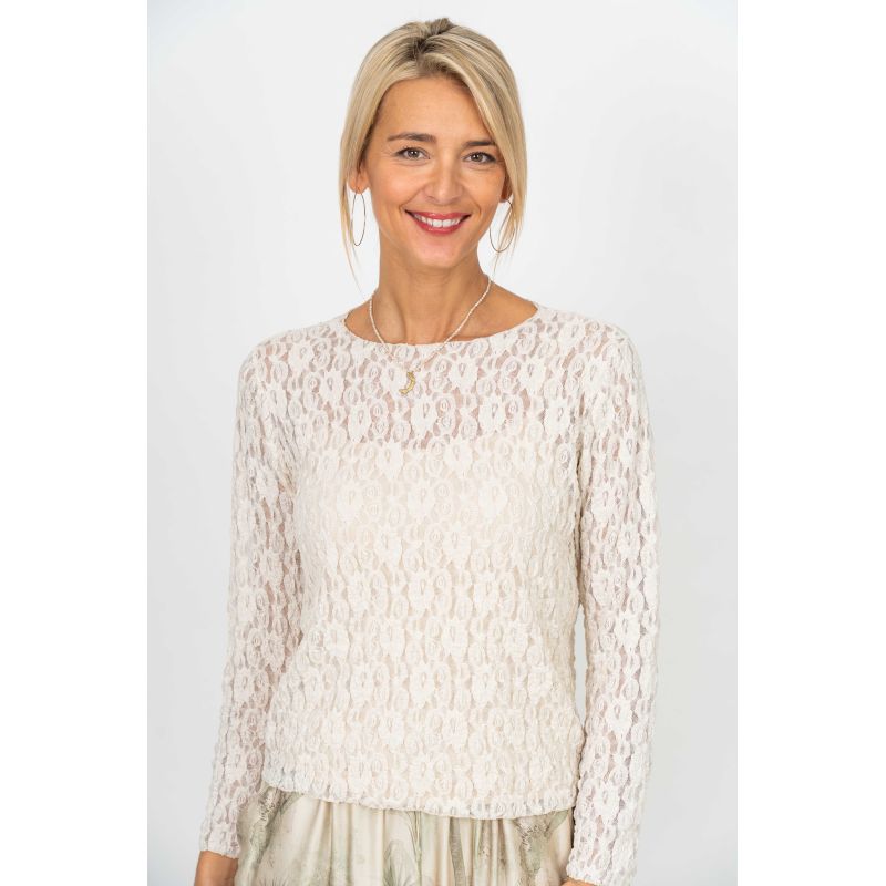 Long Sleeve Lace Top in beige at ooh la la! in Grapevine TX 76051