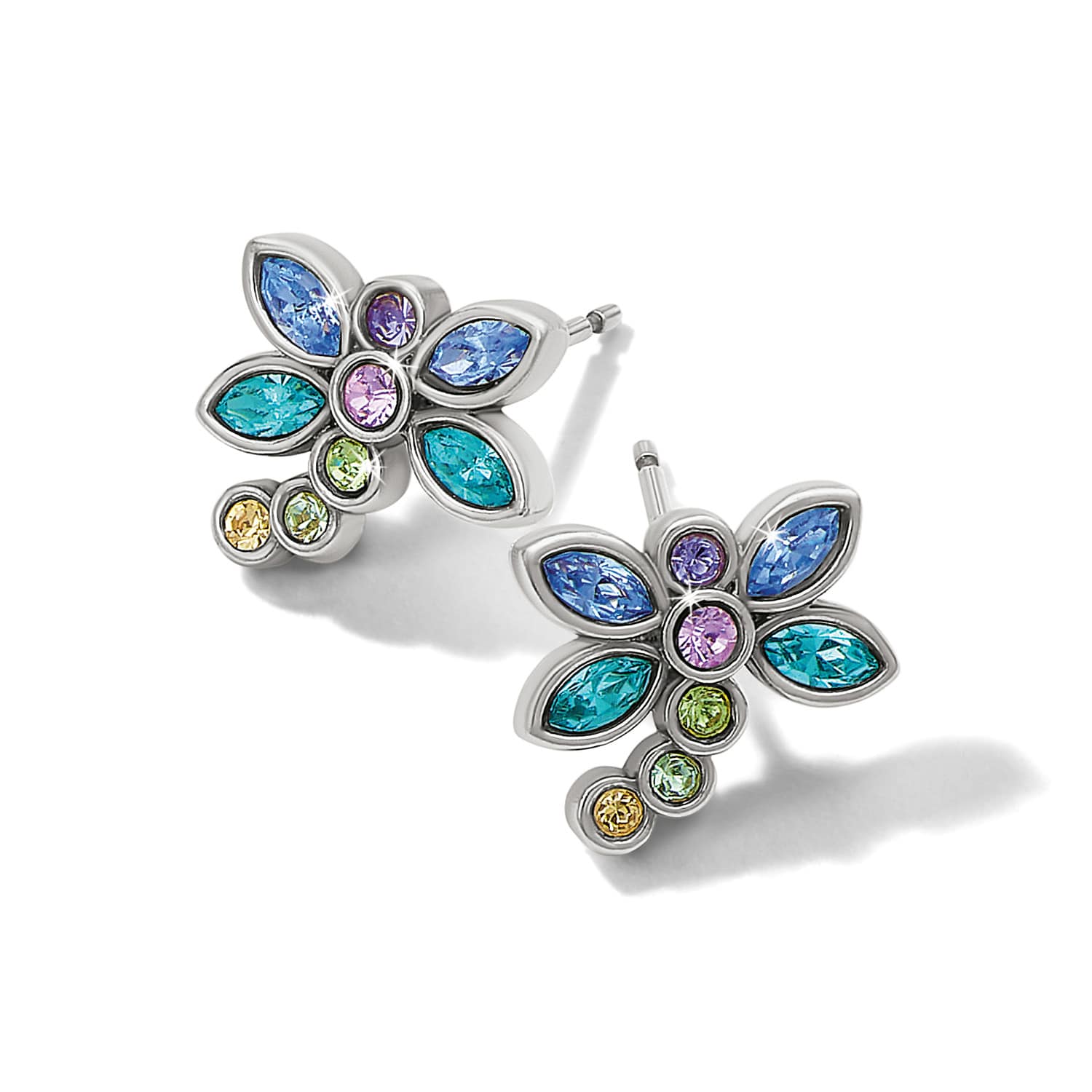 Brighton dragonfly post earrings with colorful gemstones in silver setting