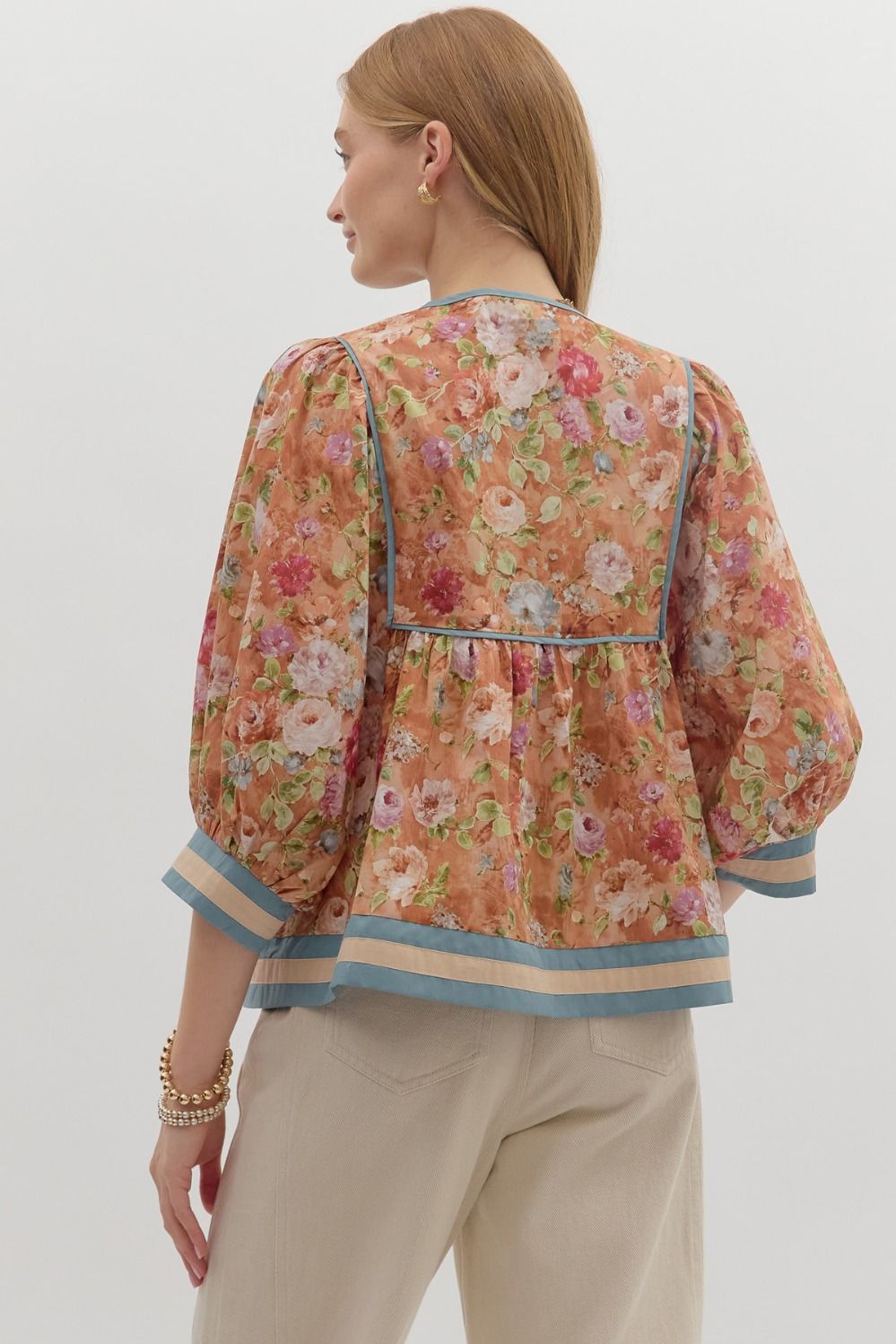 Vintage Floral 3/4 Sleeve Top at ooh la la! in Grapevine TX 76051