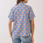 floral stripe print, split neck blouse, women top, versatile blouse, dressy casual top at ooh la la! in Grapevine TX 76051