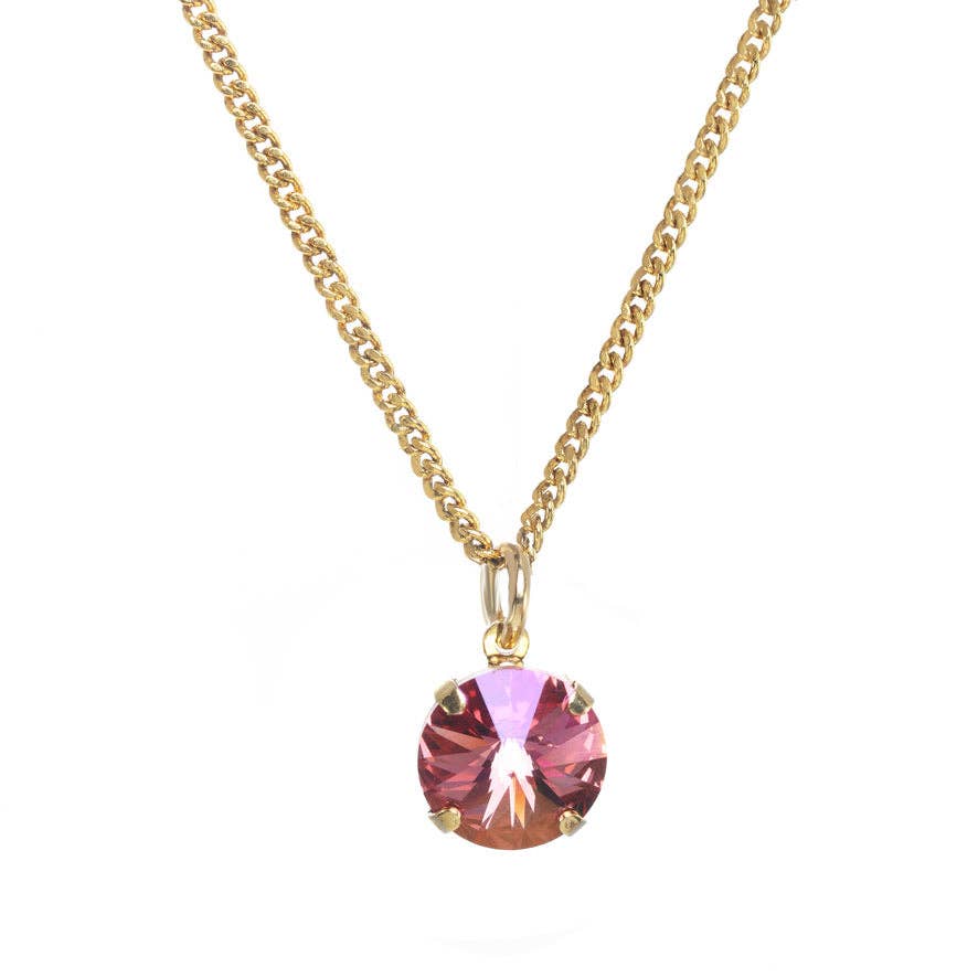 Pink TOVA Talia, crystal pendant necklace, antique gold jewelry, handcrafted Canadian jewelry, adjustable gold necklace, charm-compatible necklace, luxury fashion accessories, gold plated brass chain.
at ooh la la! in Grapevine TX 76051