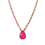 Electric Pink TOVA Milli Necklace, Swarovski crystal jewelry, gold plated teardrop necklace, electric blue pendant, pink crystal necklace, luxury statement jewelry, designer brass necklace, vibrant crystal pendant. at ooh la la! in Grapevine TX 76051