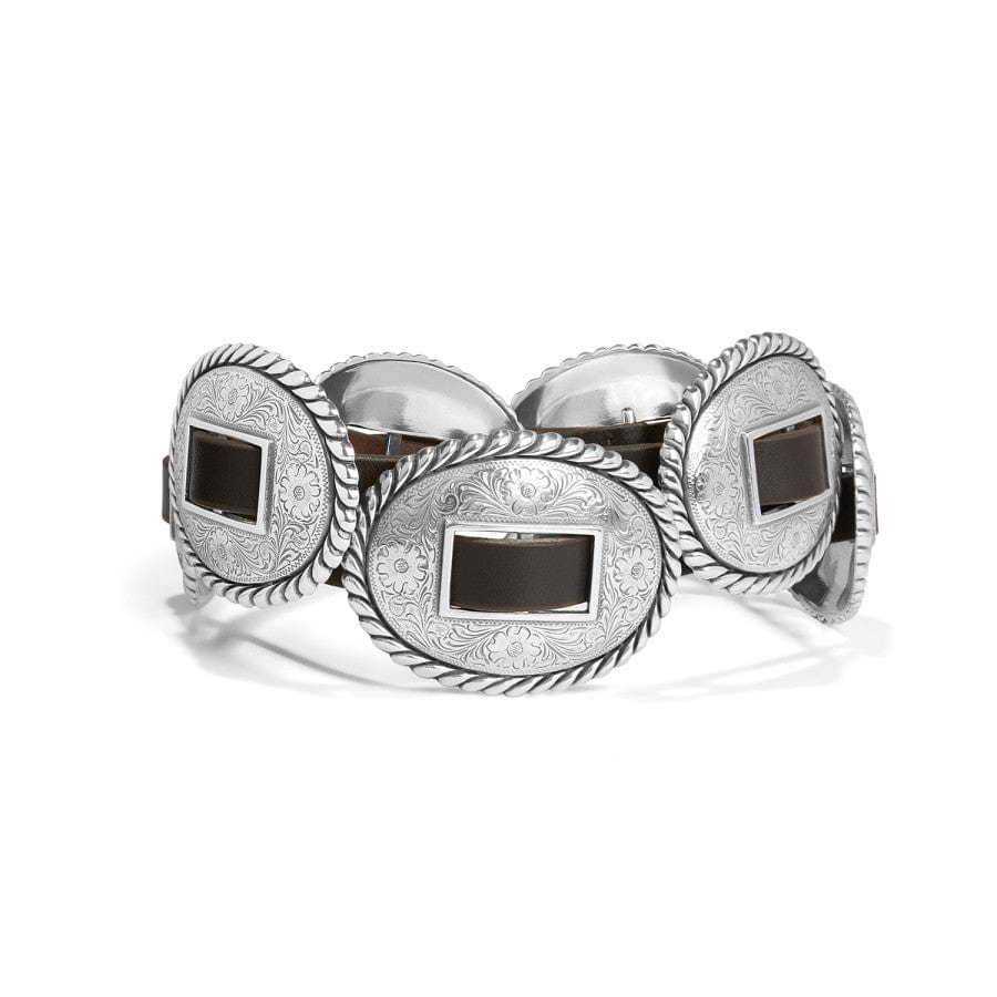Brighton Fandango silver concho belt with engraved oval medallions and rope detailing