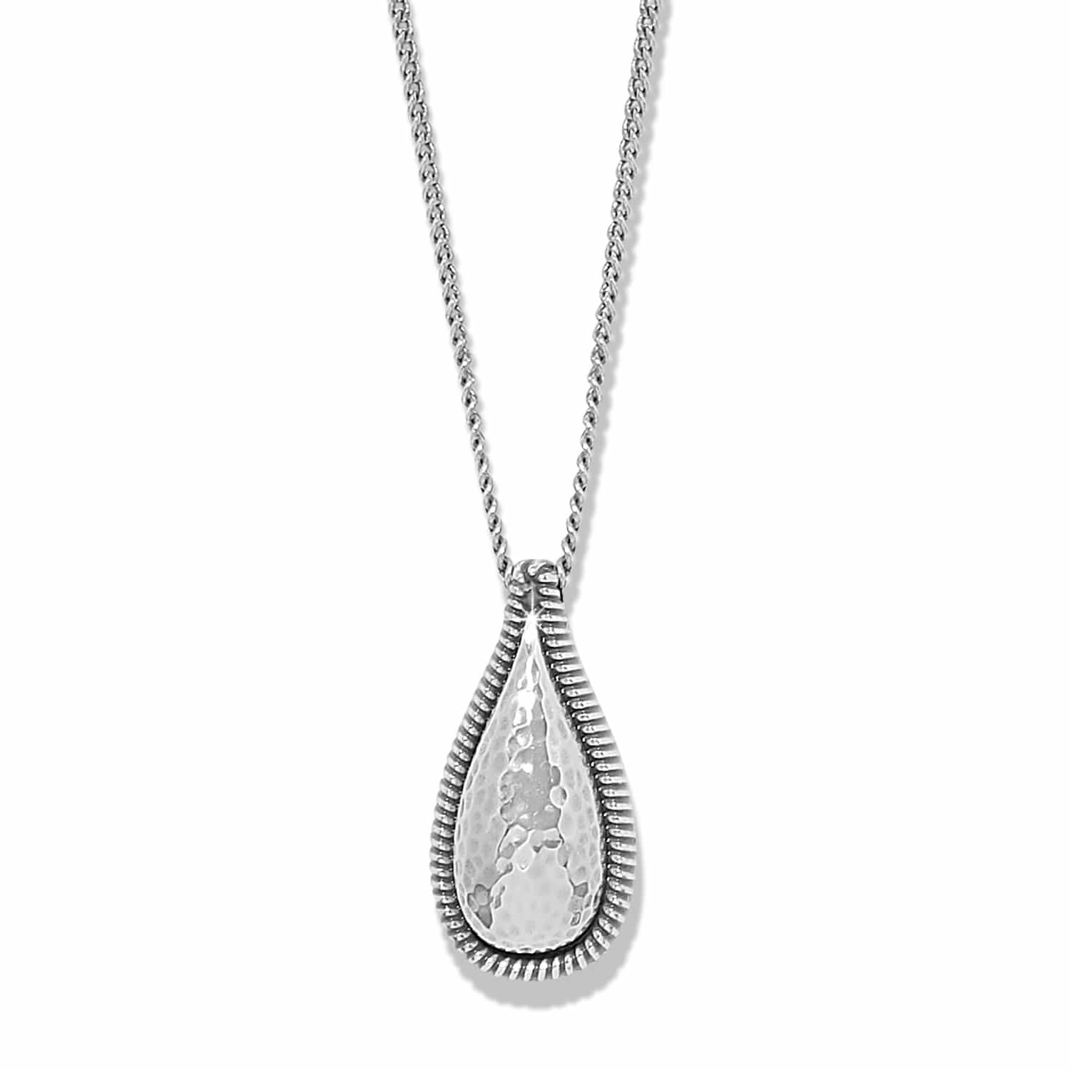 Brighton Ferrara La Crima silver necklace with hammered teardrop pendant on chain