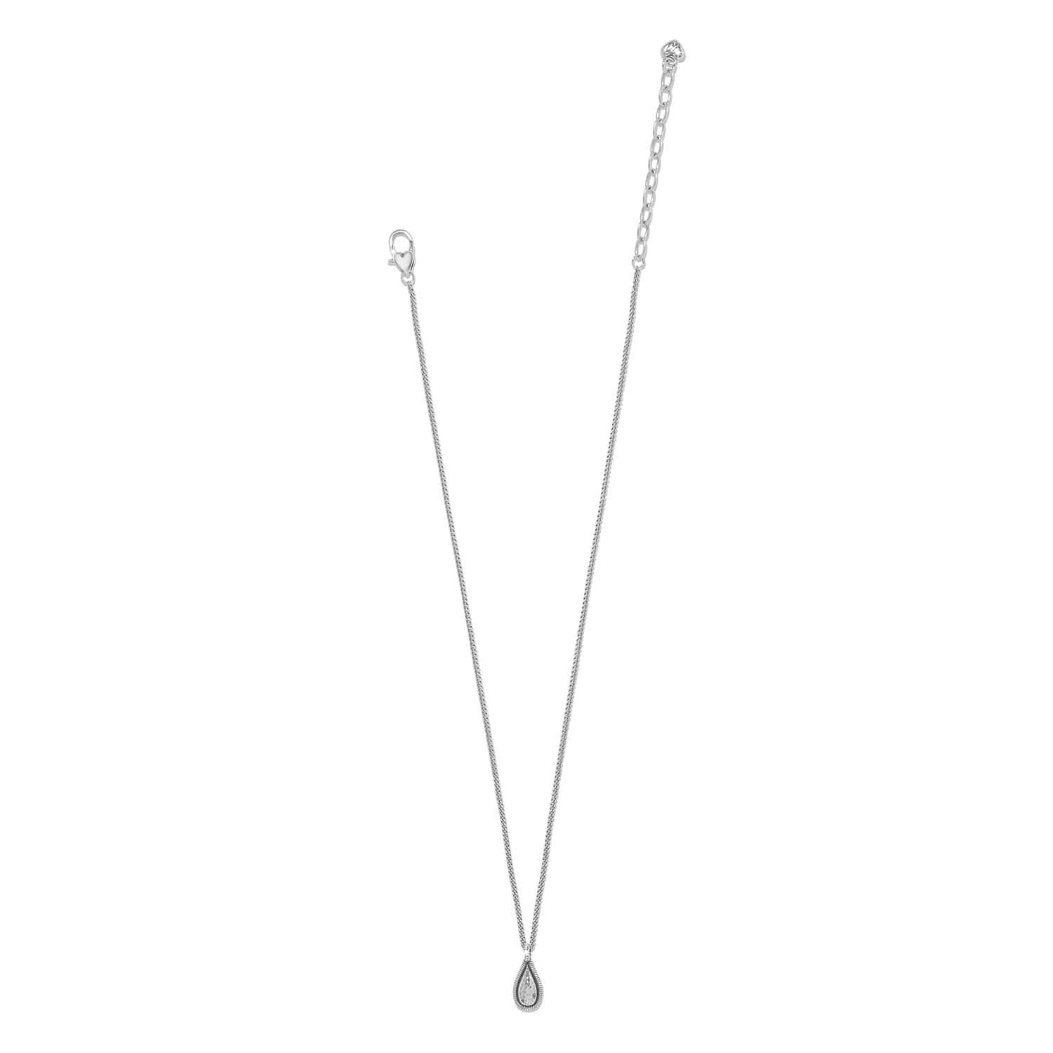 Brighton Ferrara La Crima Petite silver necklace with teardrop pendant on white background