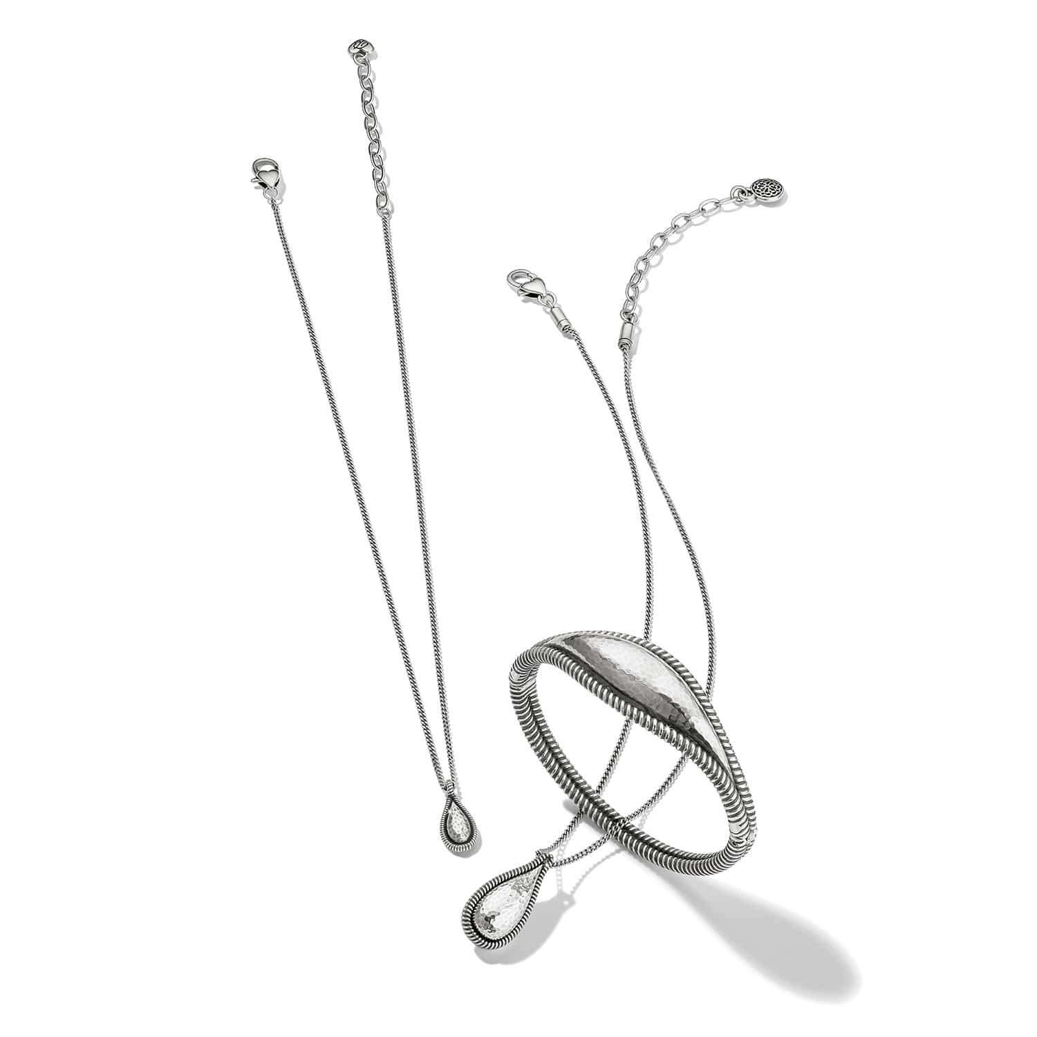 Brighton Ferrara La Crima Petite silver necklace with teardrop pendant on white background