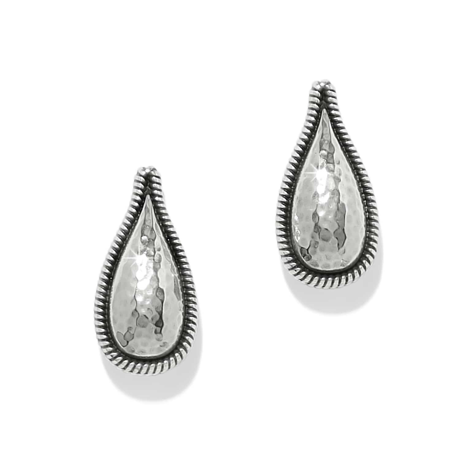 Brighton Ferrara La Crima silver teardrop post earrings with rope border detail