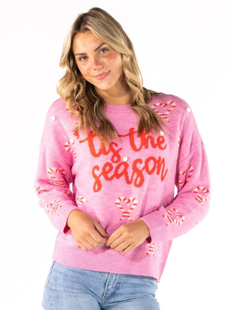Simply Southern candy cane fuzzy sweater lifestyle view