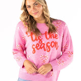 Simply Southern candy cane fuzzy sweater lifestyle view
