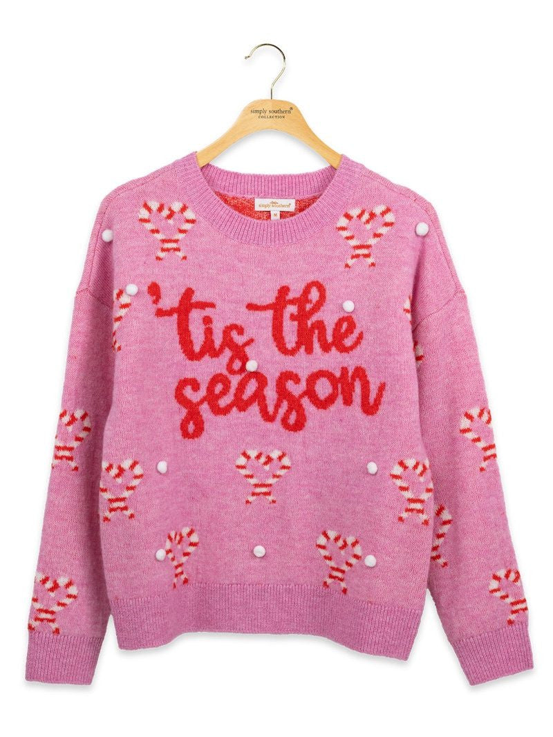 Simply Southern candy cane fuzzy sweater front view