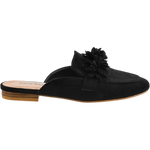 Corky's Just A Sip Flat Mule with Floral Details - Black Faux Suede at ooh la la! in Grapevine TX 76051
