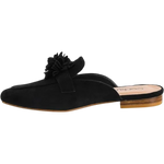 Corky's Just A Sip Flat Mule with Floral Details - Black Faux Suede at ooh la la! in Grapevine TX 76051