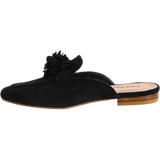 Corky's Just A Sip Flat Mule with Floral Details - Black Faux Suede at ooh la la! in Grapevine TX 76051