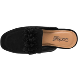 Corky's Just A Sip Flat Mule with Floral Details - Black Faux Suede at ooh la la! in Grapevine TX 76051