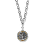 Brighton Interlok Tree of Life Necklace with silver chain and two-tone medallion pendant