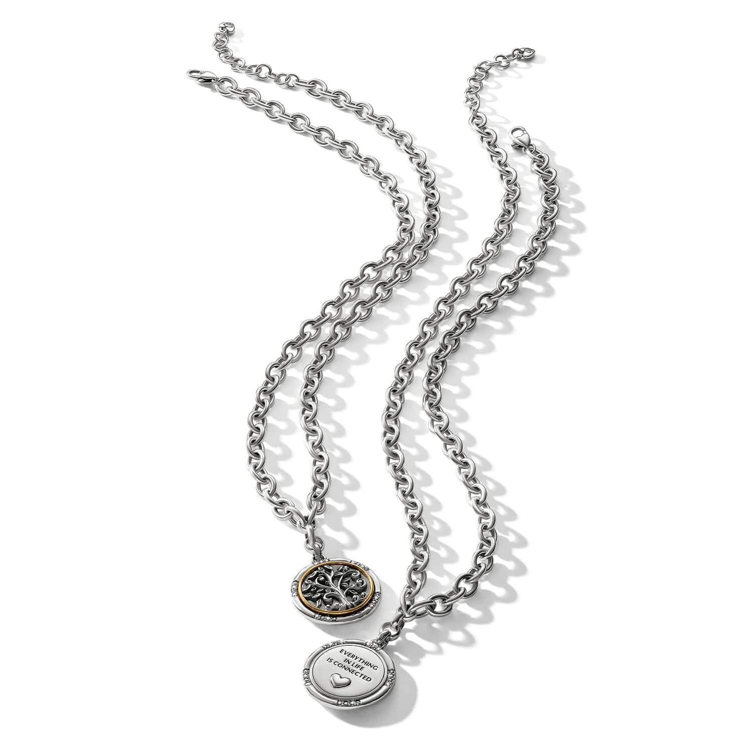 Brighton Interlok Tree of Life necklace with silver chain and two-tone medallion pendant