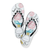 Brighton flip flops, Paris Blooms sandals, designer jewel flip flops, Fashionista Collection shoes, pearl accented sandals, comfortable arch support flip flops, Parisian print footwear, luxury rubber sandals at ooh la la! in Grapevine TX 76051
